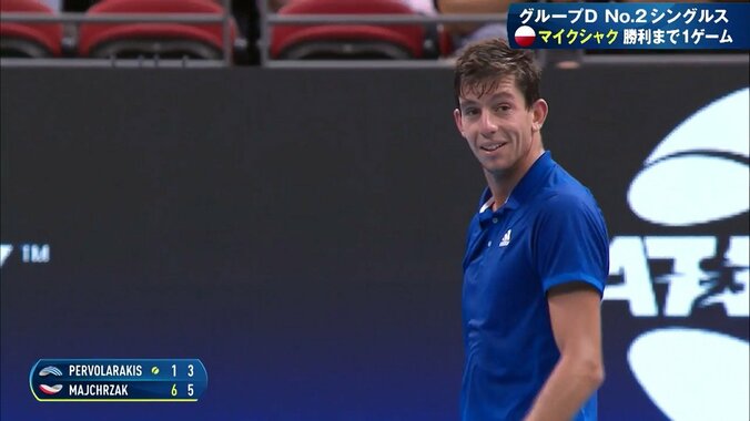 サーブで空振り！？ 場内騒然の珍事に「えっ！？ 記憶にない…」実況も絶句／ATPカップ 2枚目