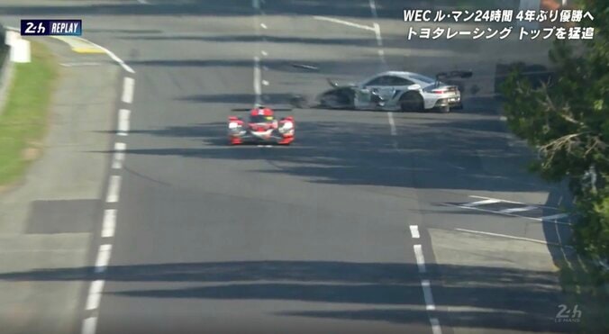 ル・マン24時間でポルシェに突然の“異変” 「車が飛び跳ねましたね」操作不能で激突…放送席も言葉を失う 4枚目