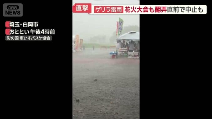 白岡市の祭り会場でも大雨