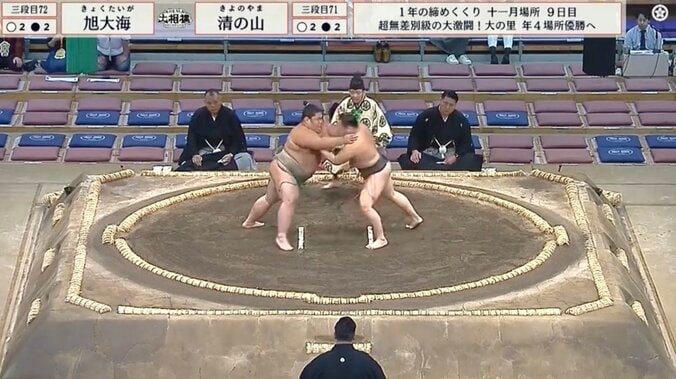 【写真・画像】「どした！？」17歳力士が激しく身悶えファン驚き 午前の取組でアクシデント　1枚目