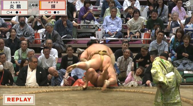 「あぶないよ炎鵬」「スープレックス?」炎鵬、“プロレス技”のような秘技炸裂も土俵際で“あわや” 169キロを全身に浴びて土俵下に落下 3枚目
