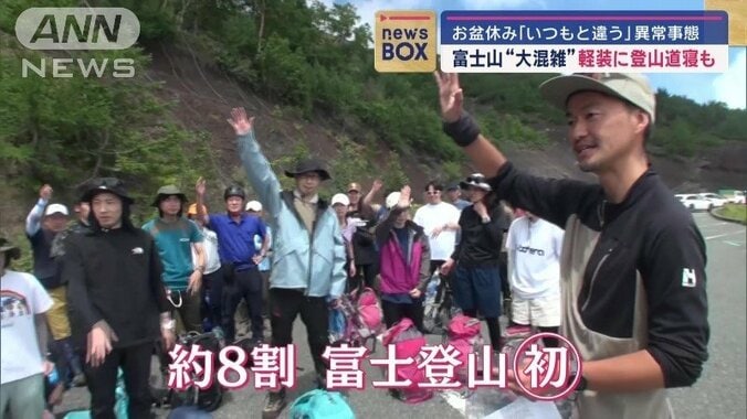 富士山ガイドの羽田明史さんとツアー客