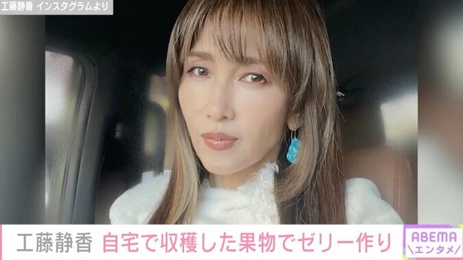 【写真・画像】工藤静香（55）“豪邸”と話題の自宅庭で収穫した果物で彩り鮮やかなゼリー作り「お庭に果物が育っているってステキ」　1枚目