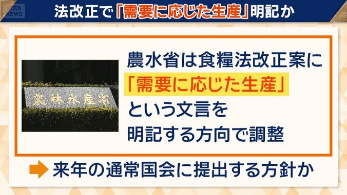法改正で「需要に応じた生産」明記か