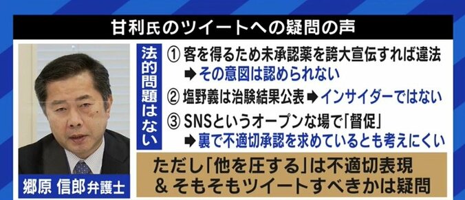 甘利氏の“塩野義製薬”ツイートに批判殺到…「癒着でもなんでもない、騒ぎすぎ」「影響力が低下していることの証左」との見方も 9枚目