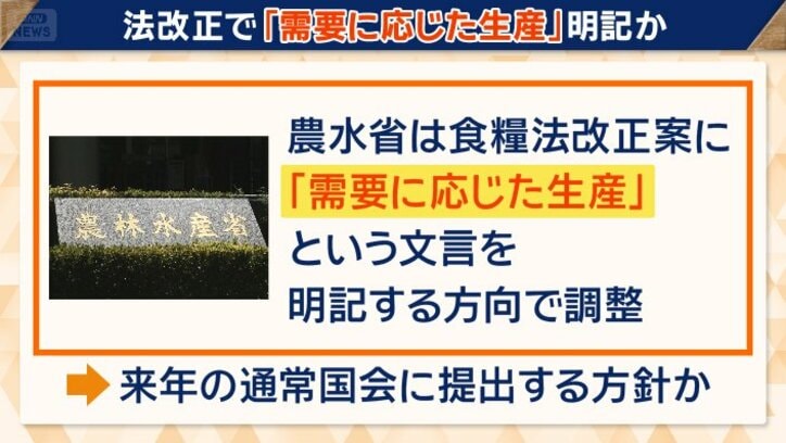法改正で「需要に応じた生産」明記か