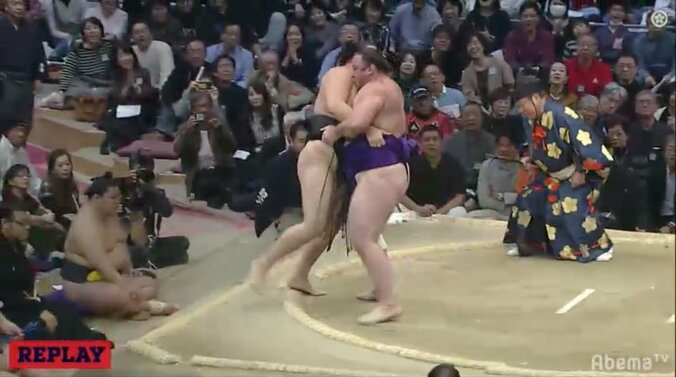 ようやく見せたパワーの片鱗　栃ノ心が4勝目　粘る竜電振り切る 1枚目