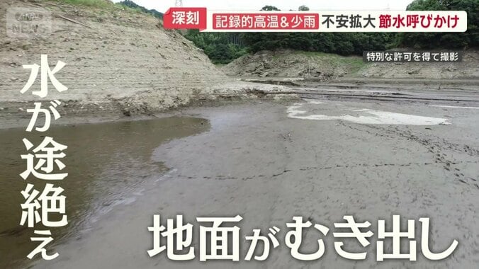 水が途絶え地面がむき出しに