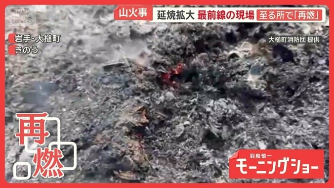 至る所で「再燃」苦しむ現場　街に大量の煙と灰…生活を直撃　岩手・大槌町の山火事 1枚目