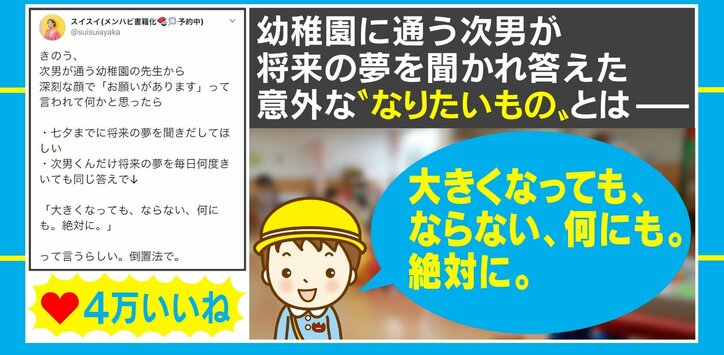 ならない 何にも 幼稚園に通う息子の 将来の夢 が話題に お母さんを直撃 国内 Abema Times