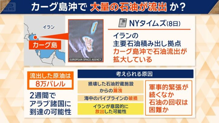 カーグ島沖で大量の石油が流出か？