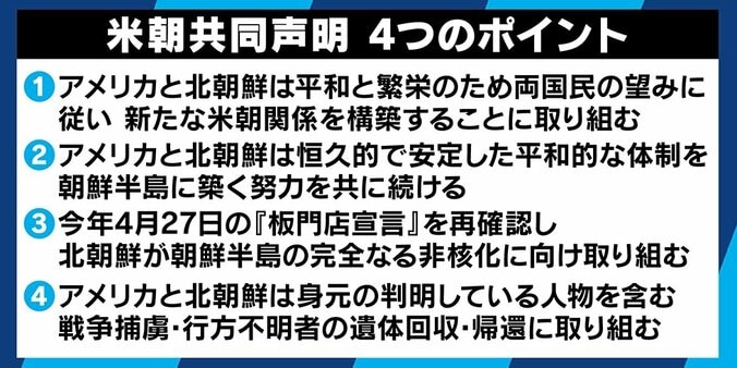 「具体性なく中身ない」「日本の安全保障にも影響」トランプ大統領が自画自賛する米朝首脳会談に、研究者からも厳しい意見 1枚目