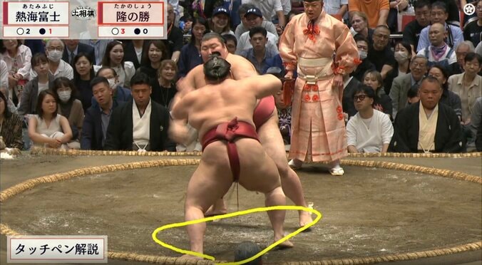 熱海富士は「バタ足じゃダメ」 勝負あったと思った瞬間にまさか…元横綱が指摘した“もったいない動き” 2枚目