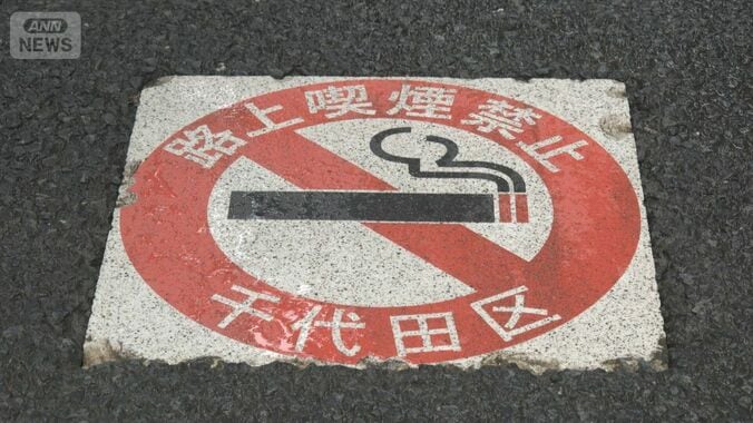 「路上喫煙禁止」路面サインに注意　経年劣化で雨天時に滑りやすく　東京・千代田区 1枚目