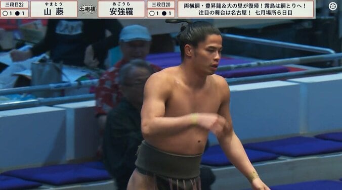 「柔道家やないか」「ダンスやで」体重76キロ力士、160キロの巨漢を“片足ケンケン”で大逆転白星 “斬新”な攻めに何度もどよめき 3枚目