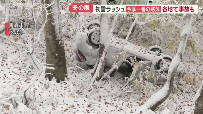 ひっくり返った自動車