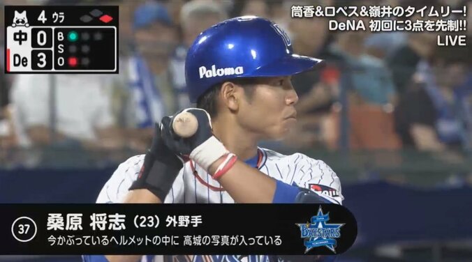 横浜DeNA桑原、6月末からヘルメットに同僚・高城の変顔写真　7月月間MVPと効果は絶大 1枚目