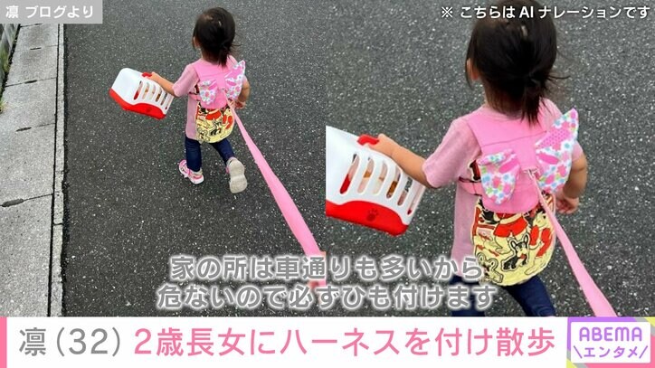 ハーネスをつけて散歩をする寿々ちゃん