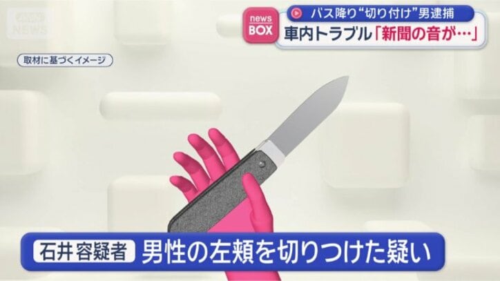 男性の左頬を切りつけた疑い