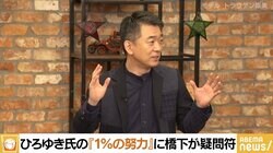 橋下徹氏、ひろゆき氏『1％の努力』に疑問符 「ひろゆきさんは2万％の努力だから」「他の人間が這い上がってこないように」
