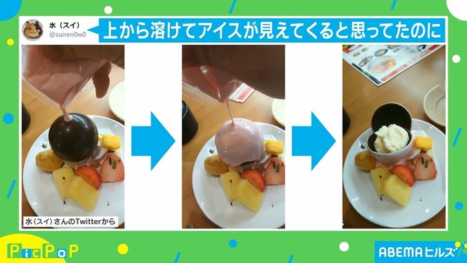 チョコドームにソースをかけたらまさかの“挙動” 投稿者＆販売元のくら寿司も「驚きました」 2枚目