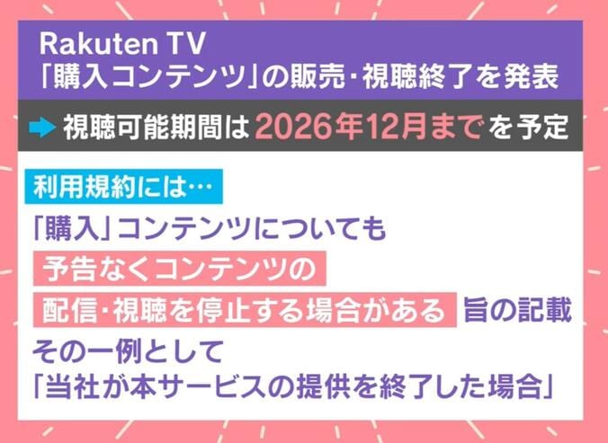 Rakuten TV「購入コンテンツ」の販売・視聴終了を発表