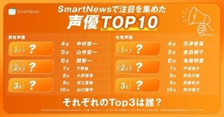 注目を集めた声優ランキング「男女別TOP10」を発表…井口裕香、津田健次郎、小野賢章らがランクイン【スマートニュース調査】