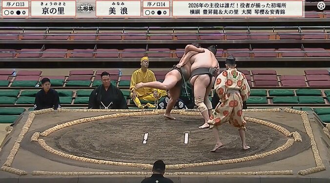 土俵際、体を入れ替えて白星