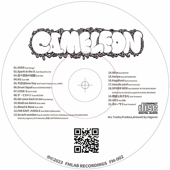 migoren、5年ぶりのフルアルバム「Cameleon」をリリース!!Sheef the 3rd、COCKROACHEEE'z、METEOR、FortuneD、焚巻、万寿など、総勢31名のアーティストをフィーチャリングした全21曲の大作!!