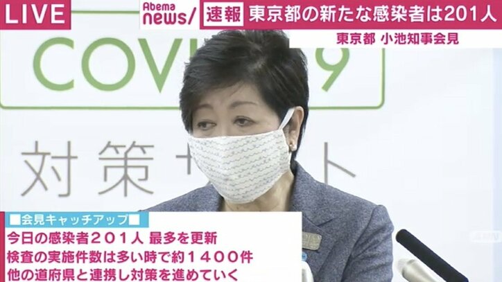東京都で新たに201人の感染、小池都知事「亡くなられた方の中には私の支援者も。泣きました。コロナの“いやらしさ”を感じた」