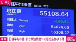 日経平均株価 米で原油高騰への懸念広がり下落