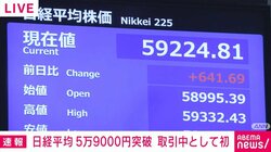 日経平均 5万9000円突破 取引中として初