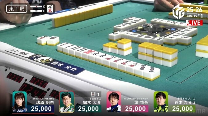 先制ハードパンチ！鈴木大介、試合開始直後の七対子で跳満