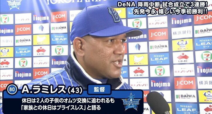 横浜DeNA、日本ハムに3連勝で勝率5割復帰　ラミレス監督「今永に勝ちがついてよかった」