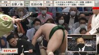 【動画】相次いで席に飛び込む力士と驚く観客