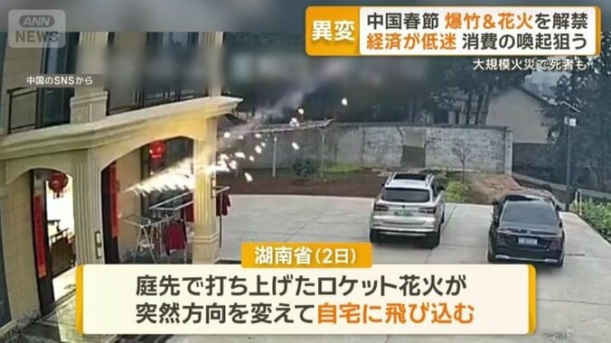 ロケット花火が突然、方向を変えて自宅に