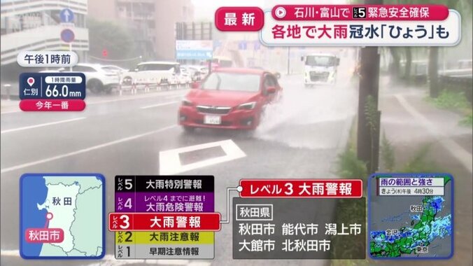 1時間に66.0ミリの非常に激しい雨