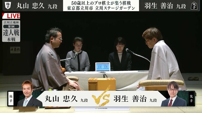 “初代・達人”の称号はどちらの手に！？53歳同学年、羽生善治九段と丸山忠久九段による決勝戦対局開始／将棋・達人戦 1枚目