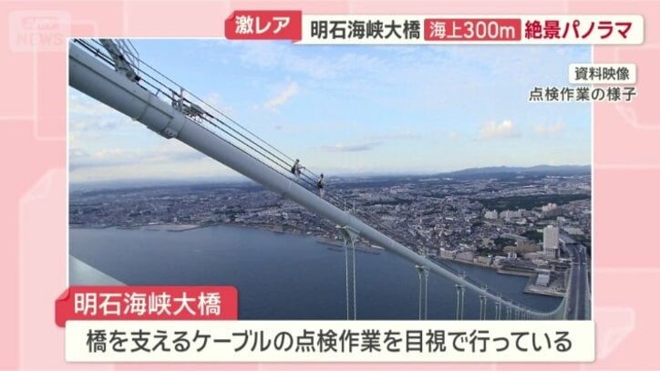 ケーブルの上を歩いて点検