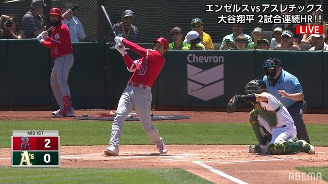 大谷翔平、快挙翌日に2試合連発の8号！飛距離130メートルの豪快弾にファン「どんだけ飛ばすねん」「完全に上がってきた」 1枚目