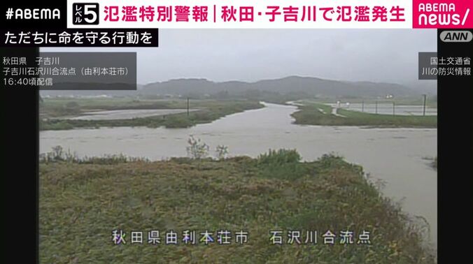 子安川が石沢川との合流地点（氾濫前）
