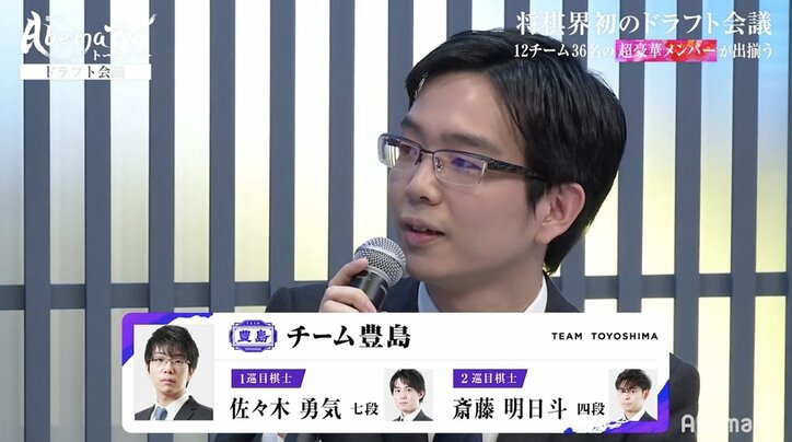 将棋界初のドラフト会議開催！全12チーム・36棋士が決定　藤井聡太七段は2チーム競合／将棋・AbemaTVトーナメント