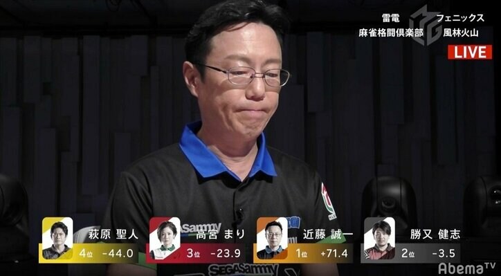 まだまだ続く“夢芝居”近藤誠一、4勝目＆ラスなし継続／麻雀・Mリーグ