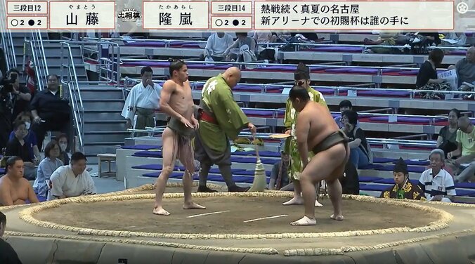 人気の細マッチョ力士である山藤（写真左）