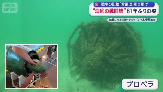 プロペラがあったと思われる戦闘機の先端部分