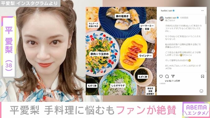 4兄弟の母・平愛梨、手料理に悩むもファン絶賛「品数の多さに驚き」「料理本出して欲しい」 1枚目