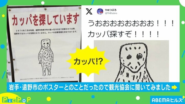 賞金1000万円も？ 岩手・遠野市に掲示されている“本気のカッパ捜索ポスター”が話題