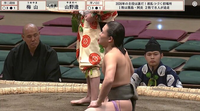 取組前の序ノ口筆頭・山野邊（出羽海）