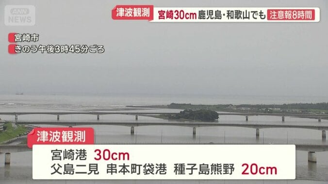 宮崎港では30センチ津波を観測