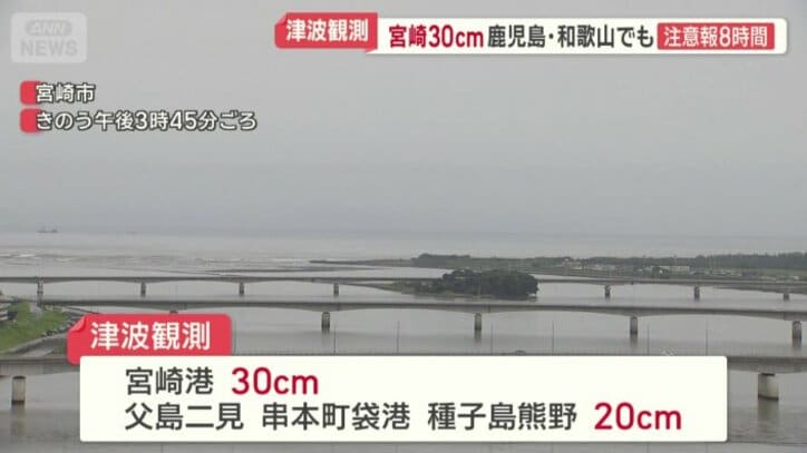 宮崎港では30センチ津波を観測